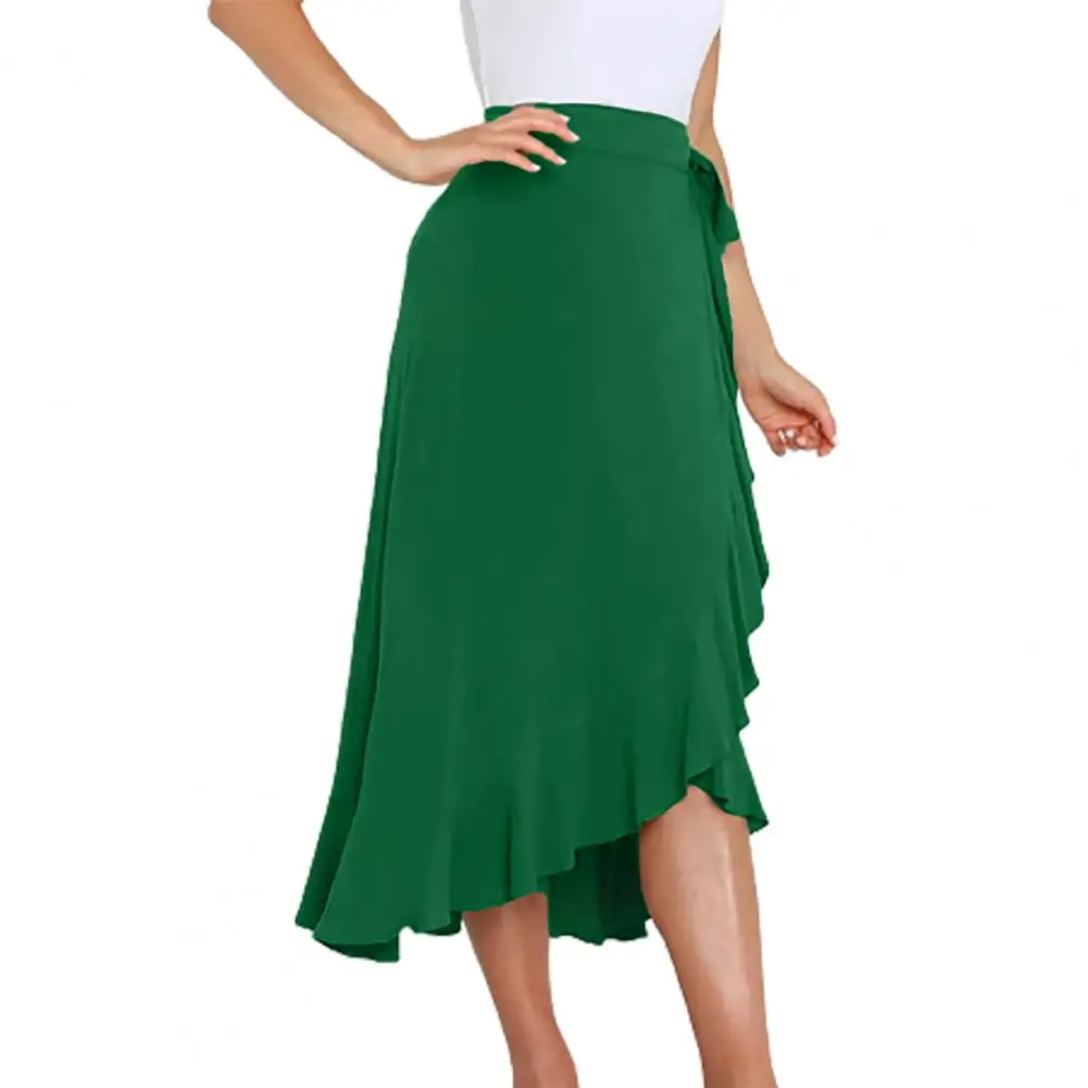 

Summer Women Skirt High Waist Ruffles Lace Up Bow-knot Irregular Patchwork Midi Skirt Female Clothes