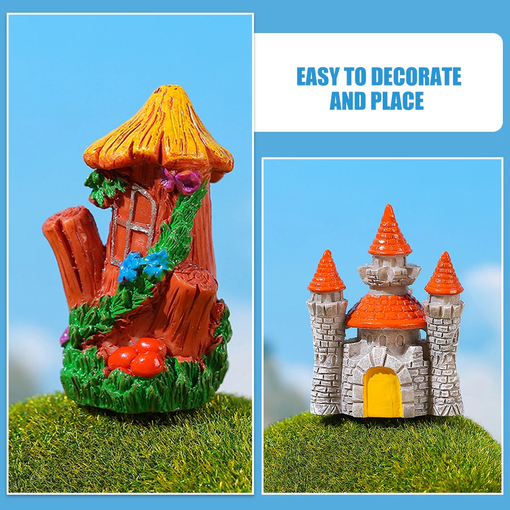 

6Pcs Villa Resin Figurines Miniature House Decor Tiny Home Craft for Desktop Garden Landscape Ornament Micro Scene Decoration