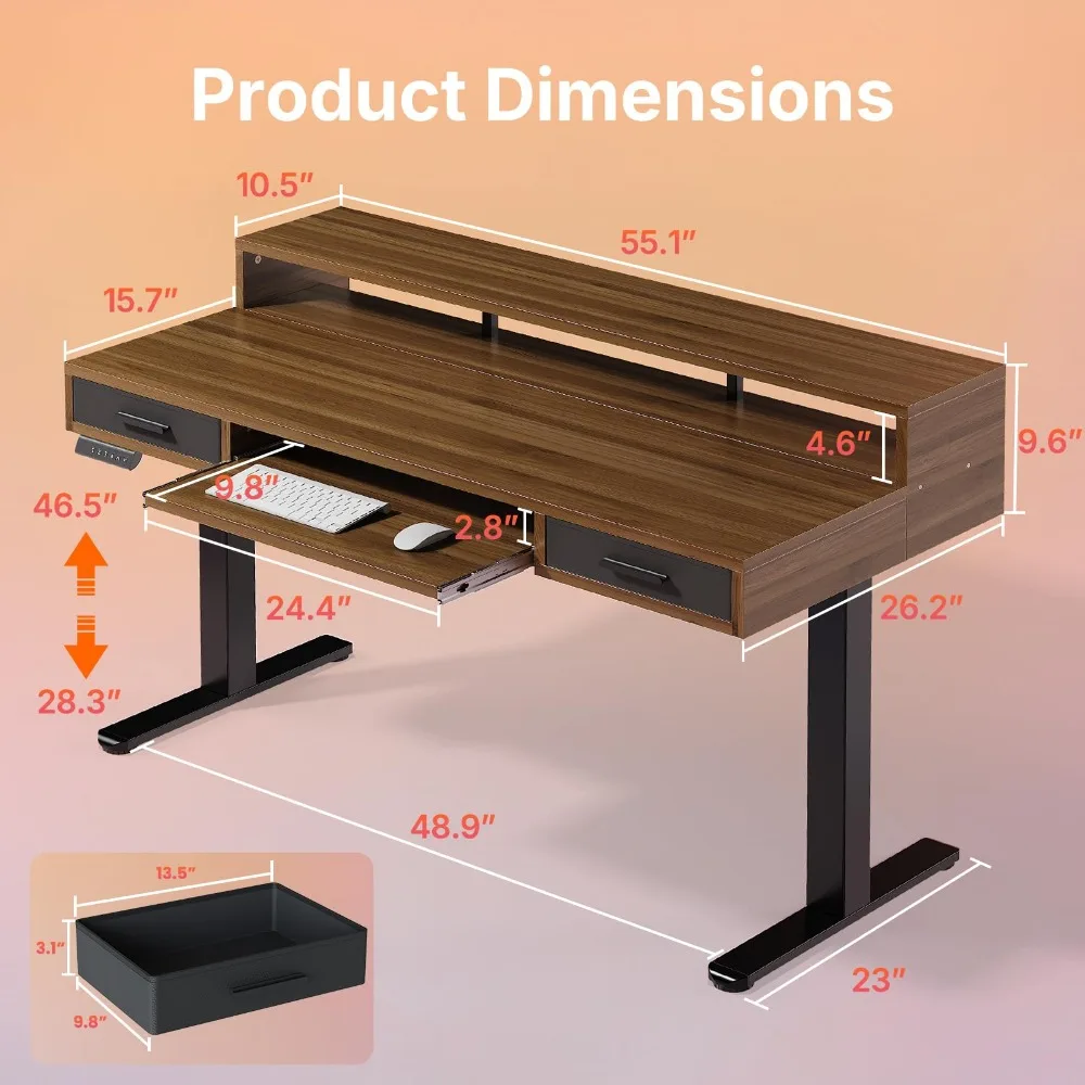 55″ x 26″ Electric Standing Desk with 2 Drawers &24.4″ Large Keyboard Tray, C-Clamp Mount Compatible, Adjustable