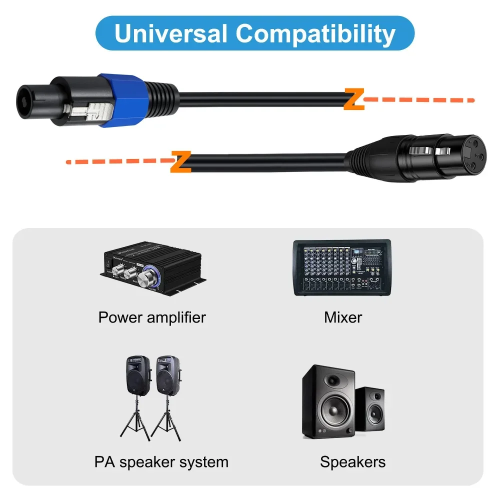 Speakon to XLR Cable Audio Speak-On Male to 3 Pole XLR Male / Female Extension DJ PA Gig Stage Microphone Mic 3 Pin Connection