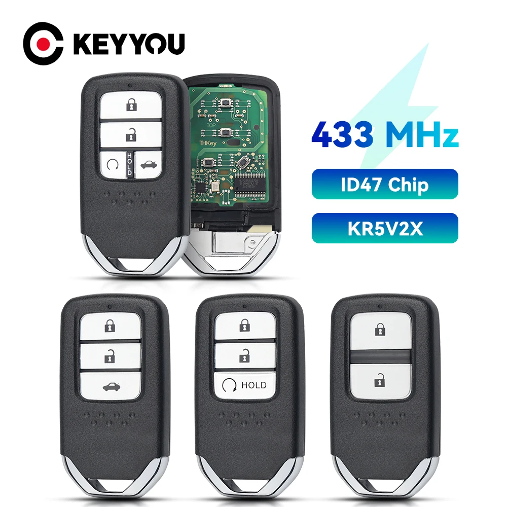 KEYYOU Smart Control Remote Car Key 433MHz ID47 Chip KR5V2X For Honda City Greiz Jazz XRV Venzel HRV CRV Promixity Card