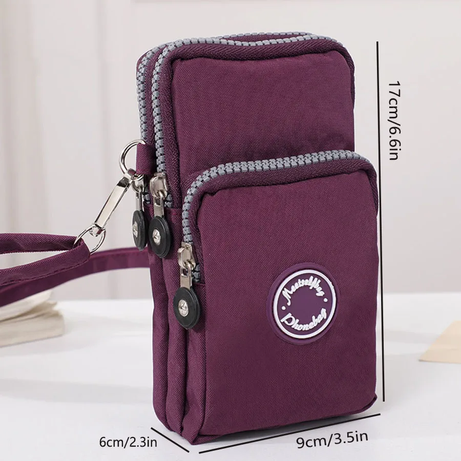 حقيبة كروس نسائية عصرية محمولة بسحاب ثلاثي من النايلون بلون سادة للجري اليومي ومتينة وعالية الجودة للهاتف الخلوي