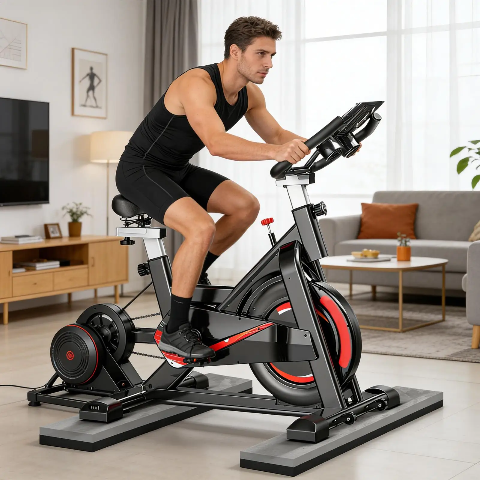 Exercise Bike Mat 2 Pieces Anti-Slip Thick Pads Floor Exercise Bike Mat For Home Gym Indoor Workout Equipment Trainer Cycling