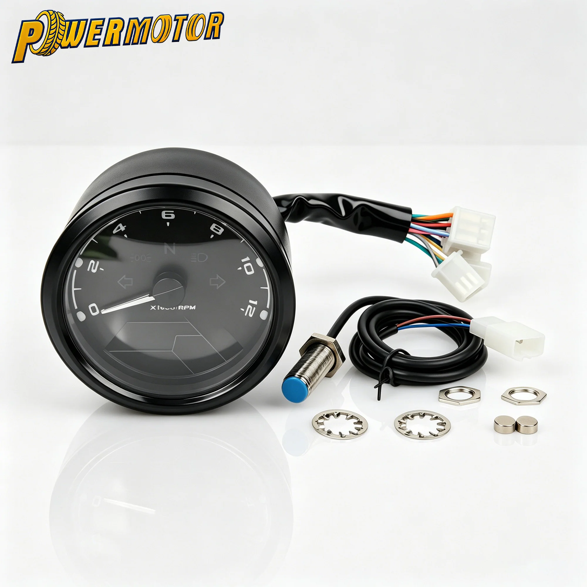 Universal 12000RPM LCD Motorcycle Speedometer Tachometer Gauge Gear Indicator Odometer Dashboard with Sensor for 1-4 Cylinders