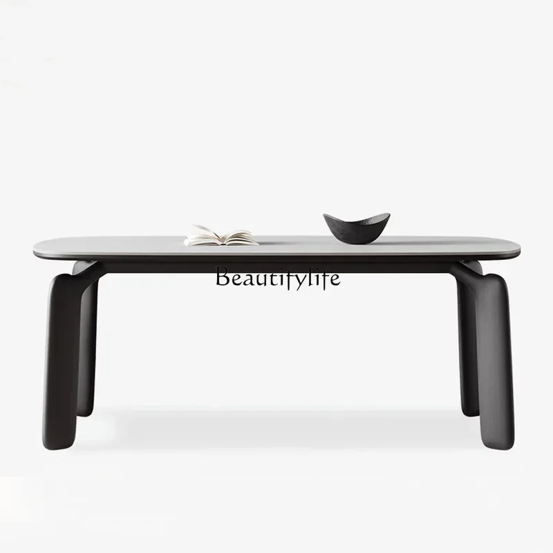 

FG10Medieval solid wood dining table Rectangle modern simple household matte pure white rock slab dining table