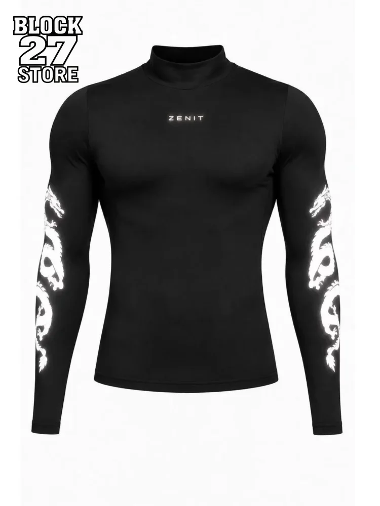 Zenit T-shirt Man Long Sleeve Reflective Dragon Arm Print Stretch Couple Motorcycle Streetwear Base Layer Street Top Unisex  New