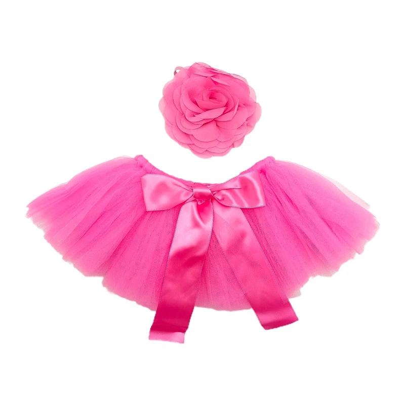 

N80C 2 Pcs Newborn Photography Props Outfit Baby Tulle Skirts Headband Set Infants Photo Flower Hair Band