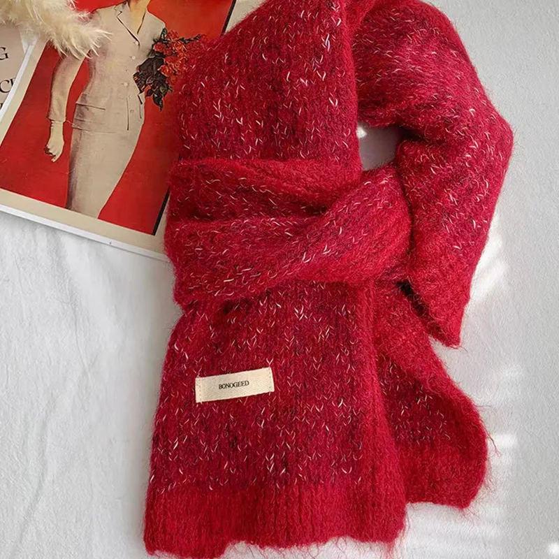 2025 Premium Wool Scarf Winter Women Fashion Thick Warm Knitted Neck Wrap Korean Trend