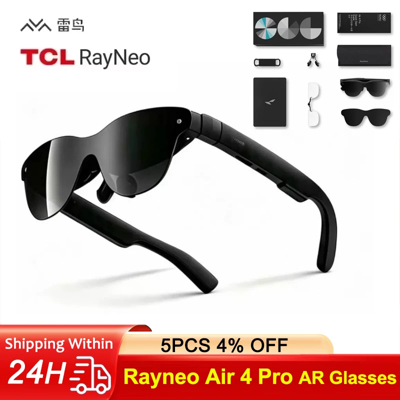 TCL RayNeo Air 4 PRO Smart AR Glasses HDR10 4K Video 201inch Micro OLED 3D HD Private Cinema for Phone Computer Game Machine