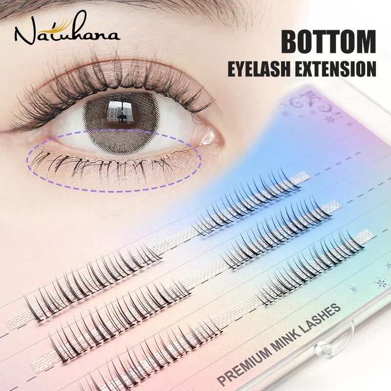 NATUHANA Individual Natural False Lower Eyelashes V Shaped Bottom Lash Extensions DIY Cluster Under Eye Lashes