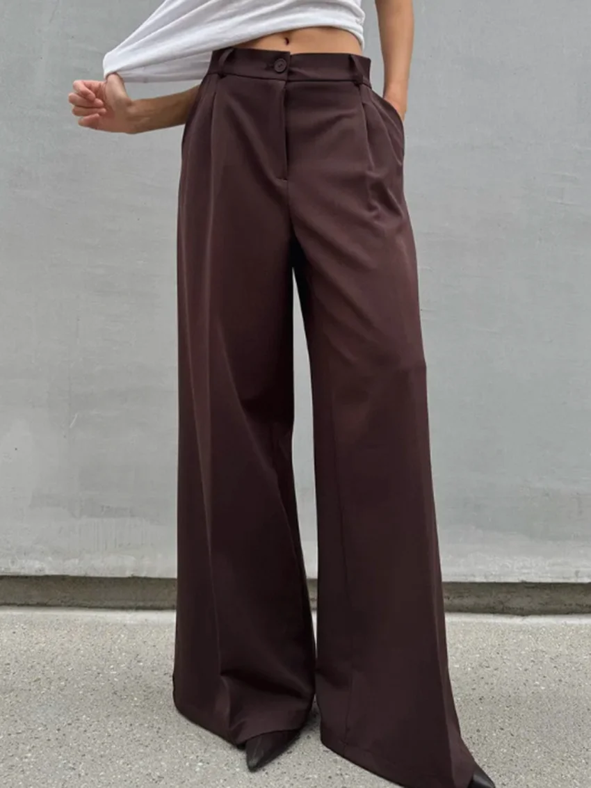 

Parc Fee Fashion Loose Coffee Office Women Pants 2025 Casual High Waist Wide Trousers Elegant Full Length Pants Female Clothing