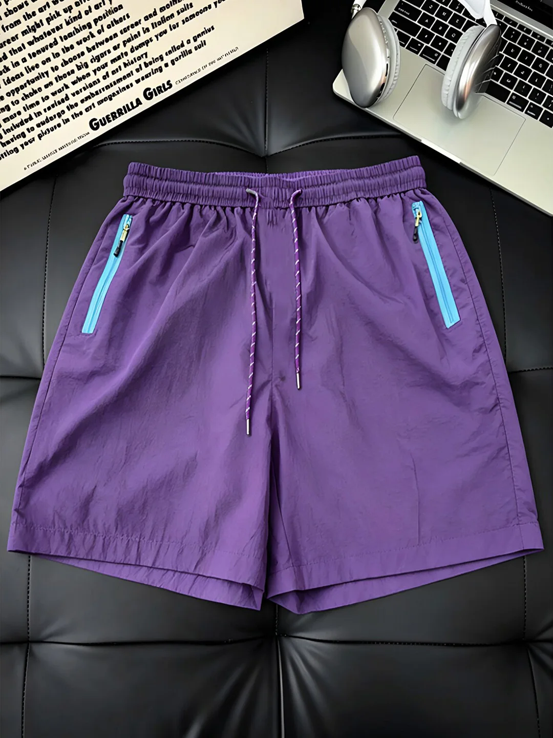 Quick Dry Fitness Sports Shorts Unisex Summer Outdoor Mountain Climbing Zipper Workwear Four-Piece Cycling Pants Purple