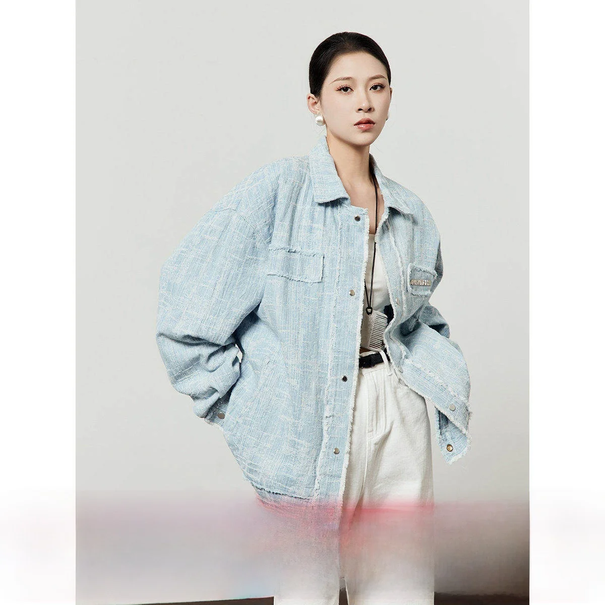 

Womens Vintage Denim Jaet Spring Summer New Loose ort Waed Jeans irt Jaet Top Handmade Distred Regular Sve