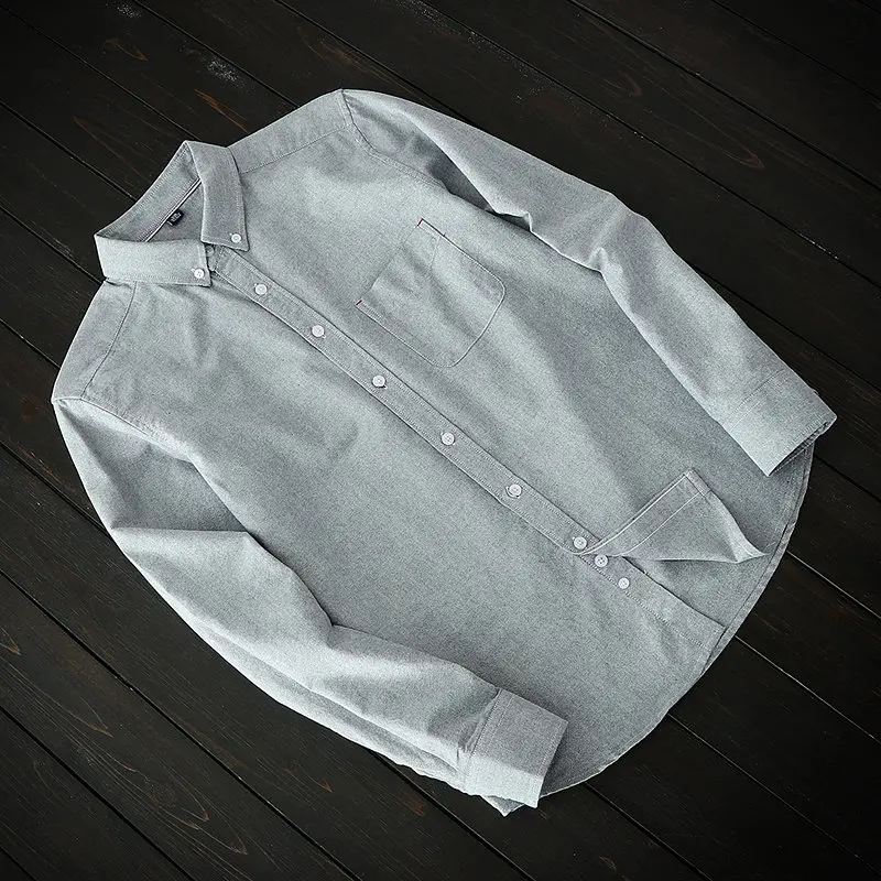 Oxford spinning shirt, label-cut long-sleeved men's cotton solid-color bottomed shirt, large-size shirt.