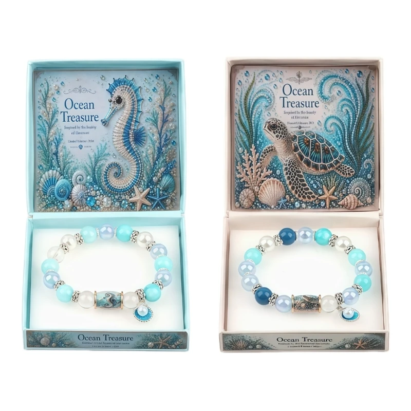 Ocean Inspired Jewelry Bracelet with Ocean Creature Elastic Beads and Alloy Decorative for Daily Wear 55KA