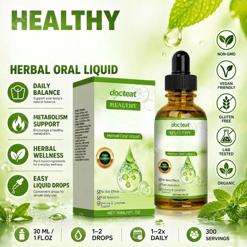 Mint Leaf Extract & Vitamin B1 Herbal Liquid Drops Daily Nutritional Support for General Wellness and Healthy Lifestyle 30mL