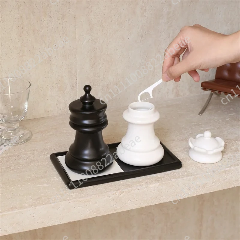 Nordic Chess Toothholder Original Jar Storage Ornament Photography Ceramic Figurine Floss Storage Jar Home Decoration Craft Gift