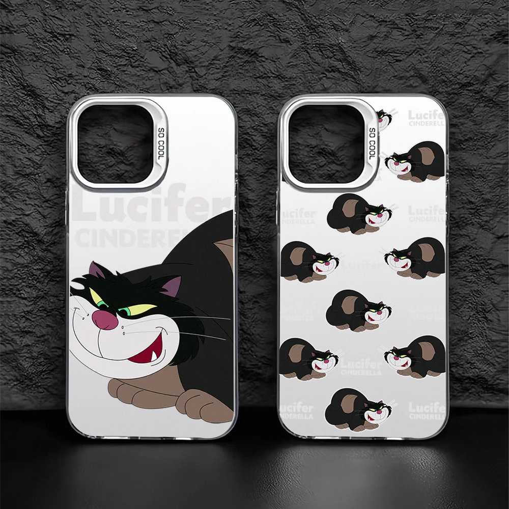 Cinderella Lucifer Cat Phone Case for iPhone 12 11 13 14 15 16 Max Pro Plus Laser Cover