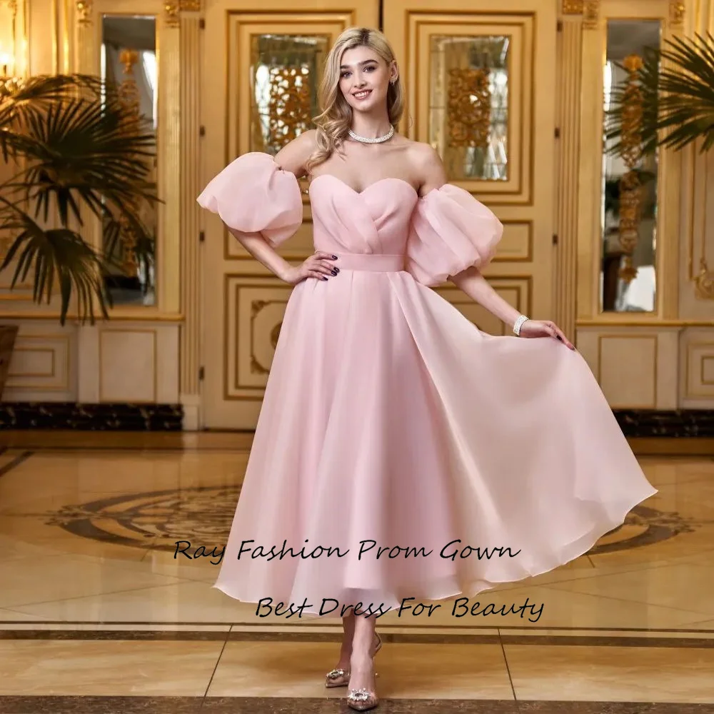 

Ray Fashion Vestidos de fiesta Ankle-Length Evening Dress A-Line Puff Sleeve Sweetheart Elegant Christmas Cocktail Party Gown