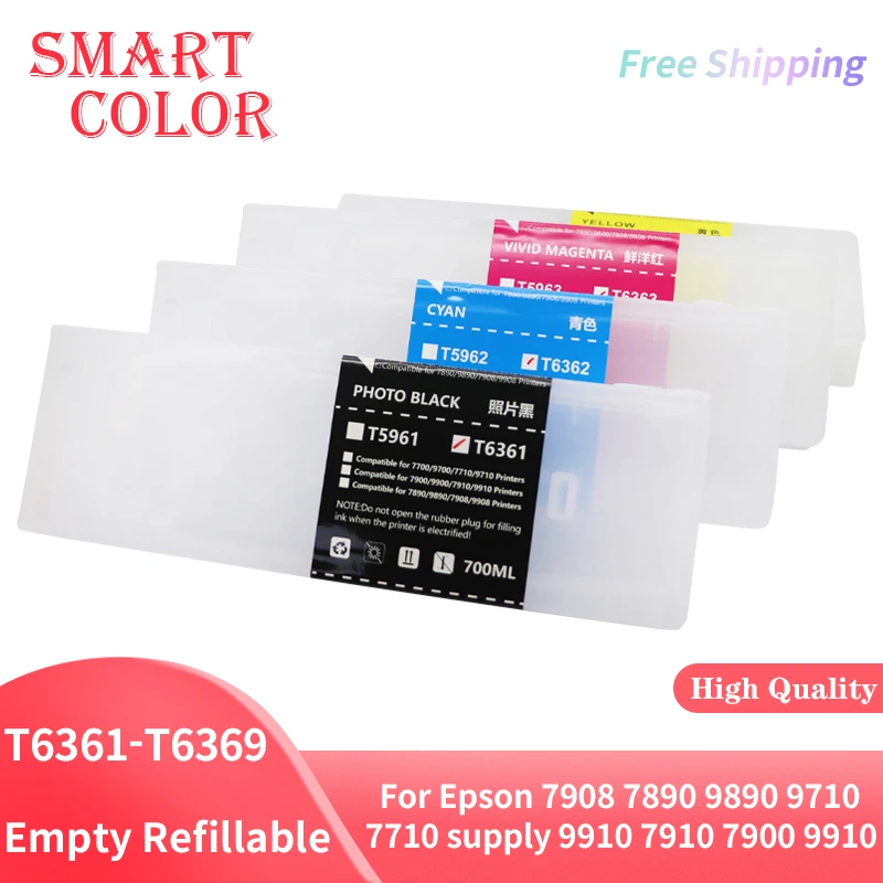 Cartucho de tinta T6361-T6369 T636A T636B para Epson 9908, recambio de tinta rellenable vacío epson 7908, 7890, 9890, 9710, 7710, suministro 9910, 7910, 7900, 9910