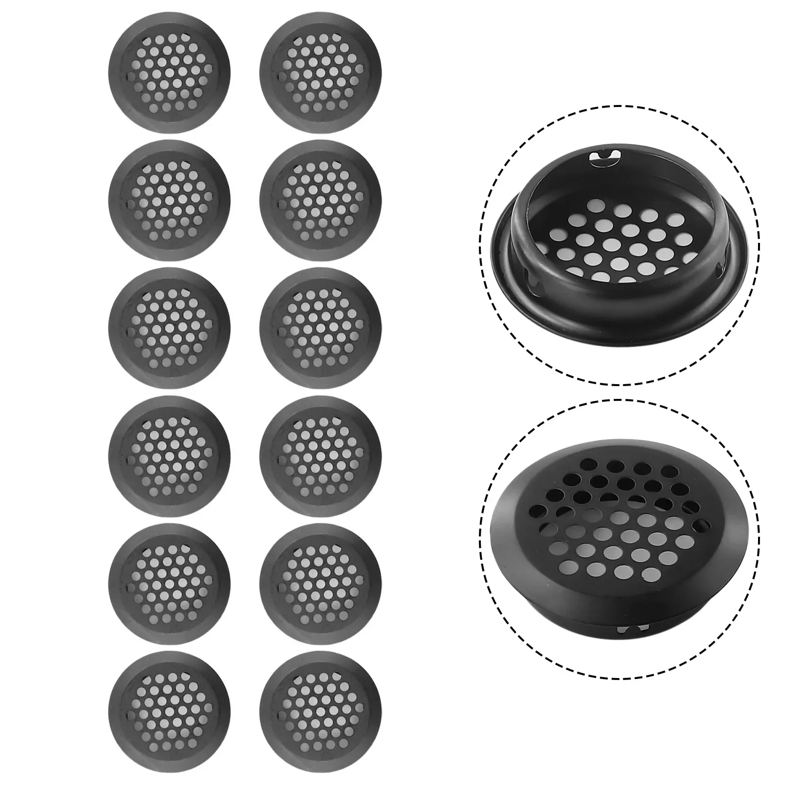 10/12PCS Ventilation Grilles Round Stainless Steel Air Vent Holes Black Louver Hole Durablity Mesh Vents Home Improvement Parts