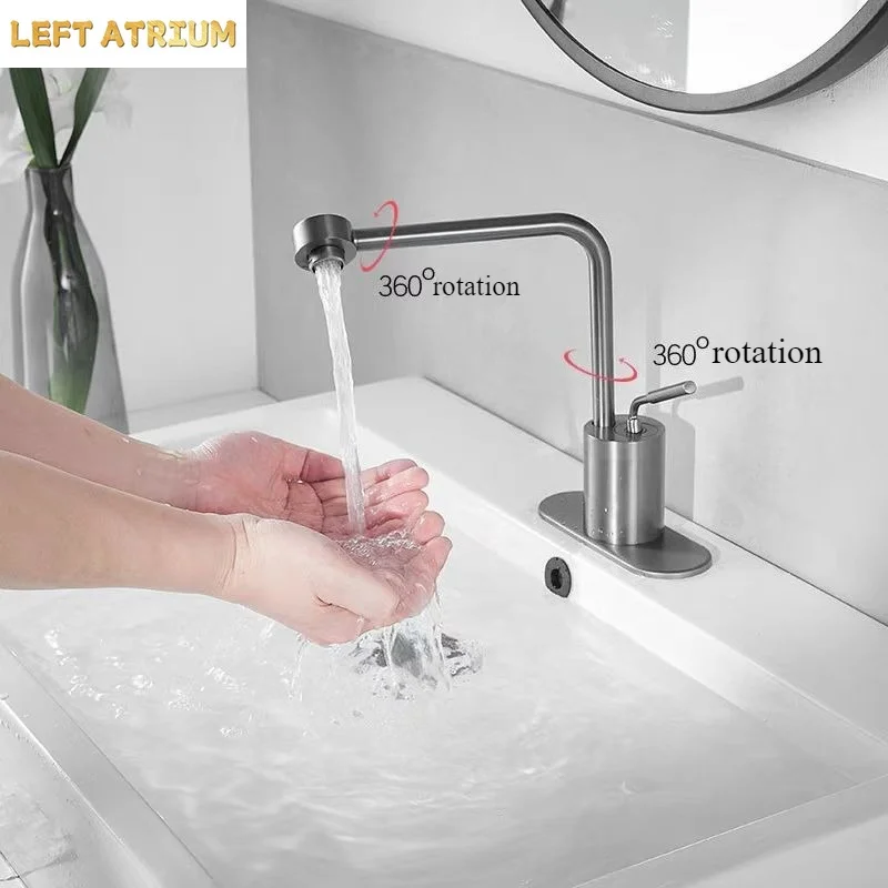 Gray 7shaped pull-out faucet for bathroom  multifunctional washbasin, universal rotating brass hot and cold water faucet.