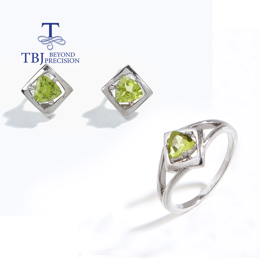 Light Luxury Silver Earrings & Ring Set for Lady Natural Peridot August Birthstone Fine Jewelry Proposal Dating Gift