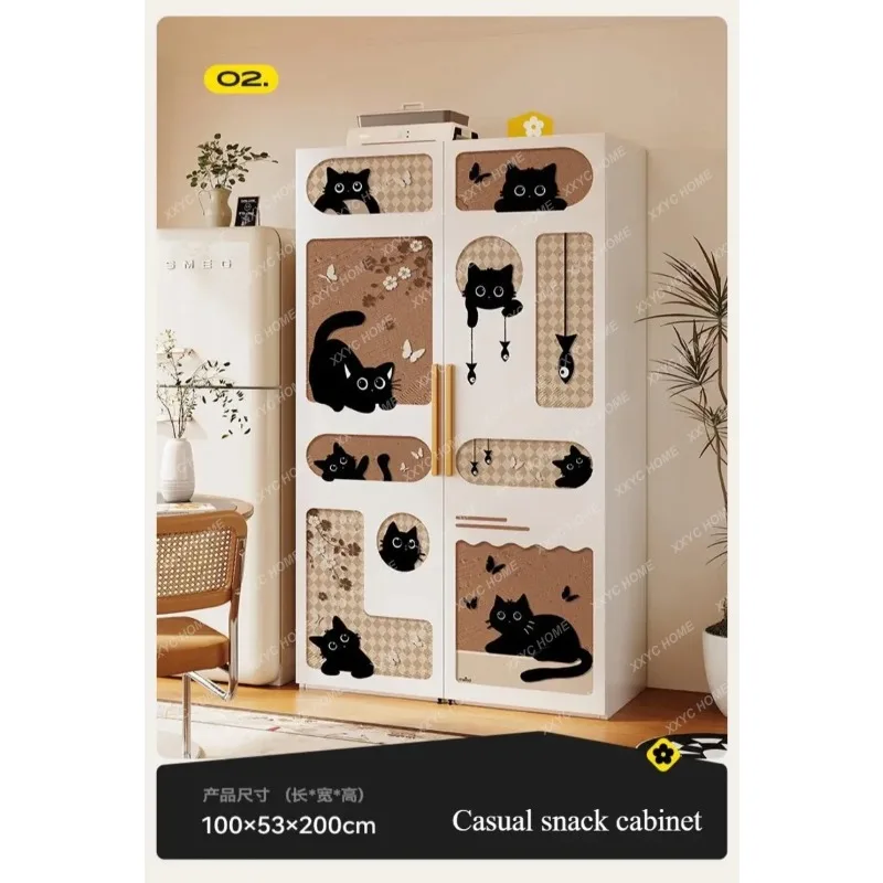 XX  Storage Cupboard with Refrigerator Door Cream Style Carbon Steel Side Cabinet Large Capacity for Living Room Modern