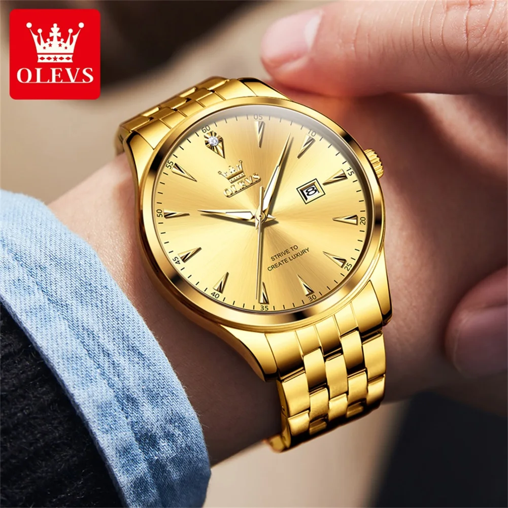 OLEVS 5598 Luxury Calendar Quartz Couple Watch For Men Women Stainless Steel Waterproof Luminous Hand Clock Simple Dress Watches