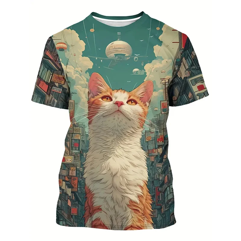 Cat Pattern Funny T-shirt Men\'s Clothing Fashion Japan Cosplay Anime T Shirts Daily Casual Sports Kid Street Popular Tee Top