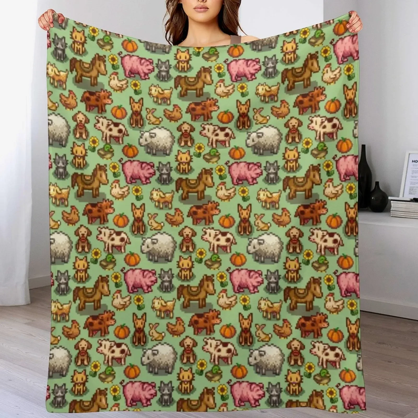 Stardew Valley Farm Animals Throw Blanket Year Round Soft Comfortable Blanket for Home