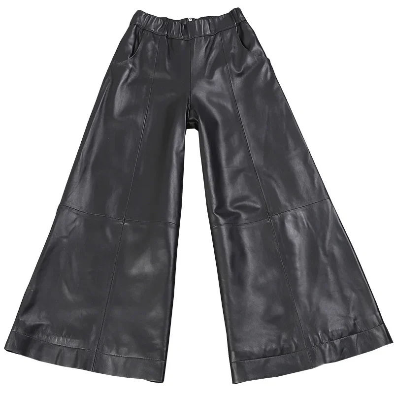 Tajiyane Genuine Leather Pants Women Winter Autumn High Waist Wide Leg Pants Loose Trousers Women A-line Pants Pantalons SGG758