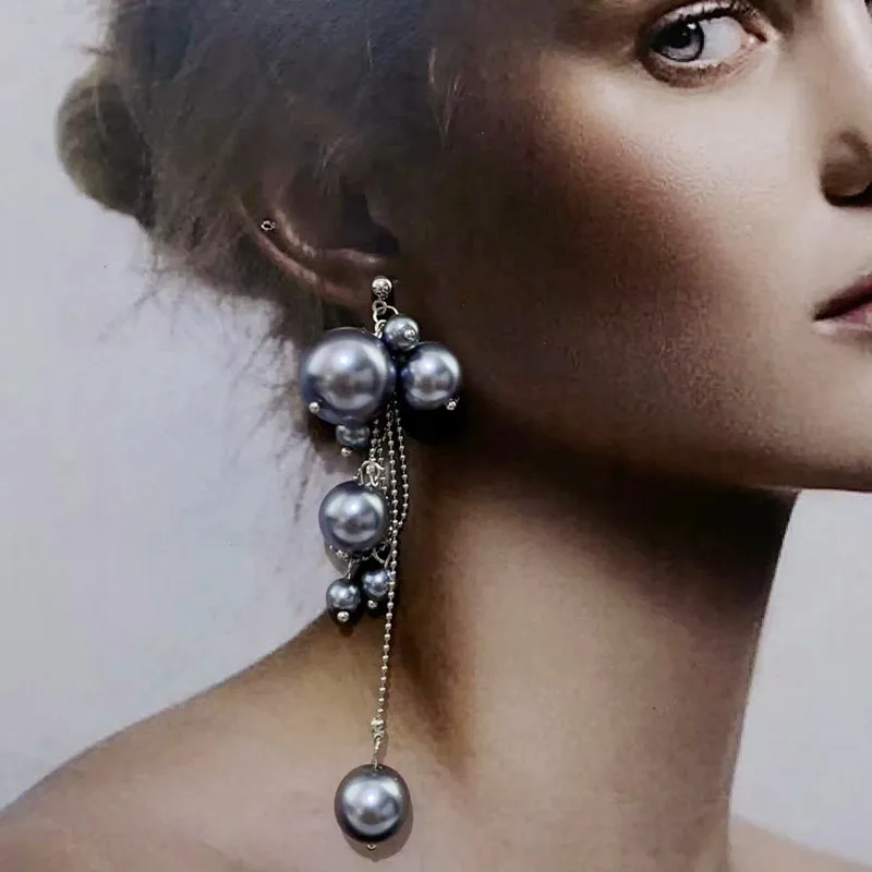 Pendientes colgantes de perlas redondas para mujer y niña, aretes de tuerca personalizados de estilo europeo y americano, accesorios de boda de viaje