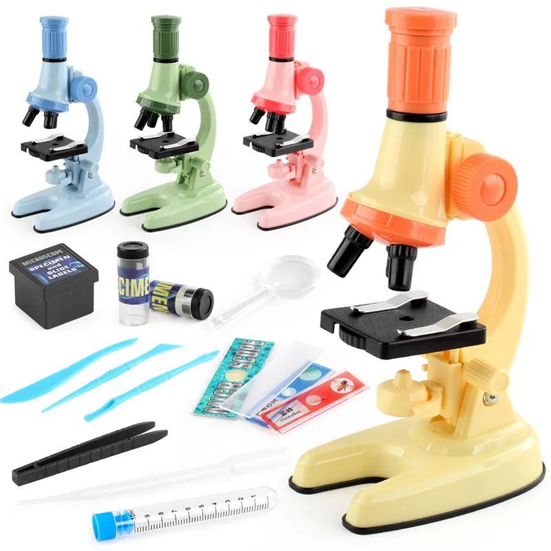 Children Microscope Kit 100x 600x 1200x Biological Science Stem Toy School Home Educational Pocket Microscope with LED Light