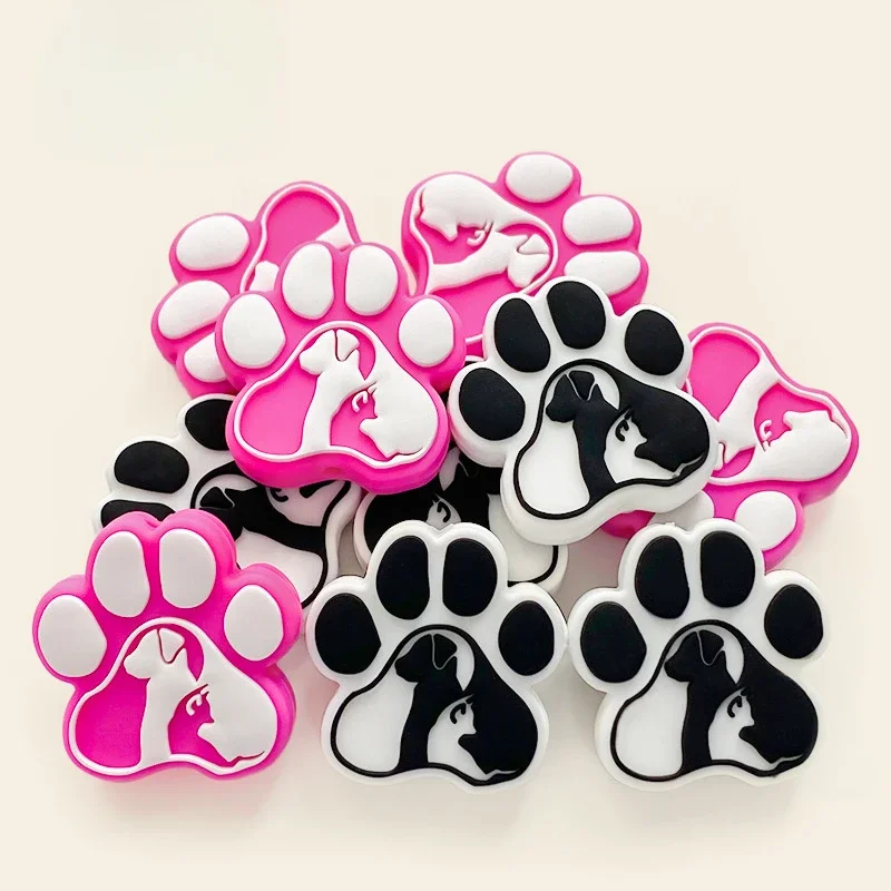 10pcs New Dog Paw Focal Silicone Beads BPA Free Baby Teething Food Grade Chewable DIY Pacifier Chain Jewelry for Bracelet Making