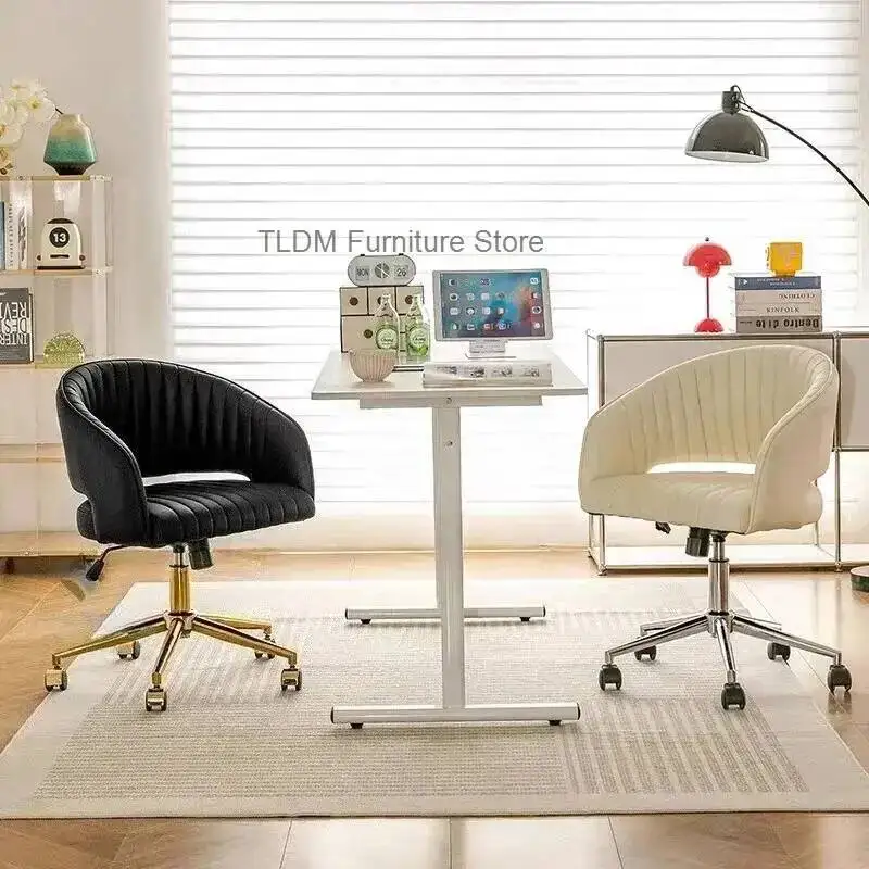

Comfortable Nordic Creative Lifting and Rotating Office Chair Ergonomic Light Luxury Computer Chair Leather Cushion Study Chairs