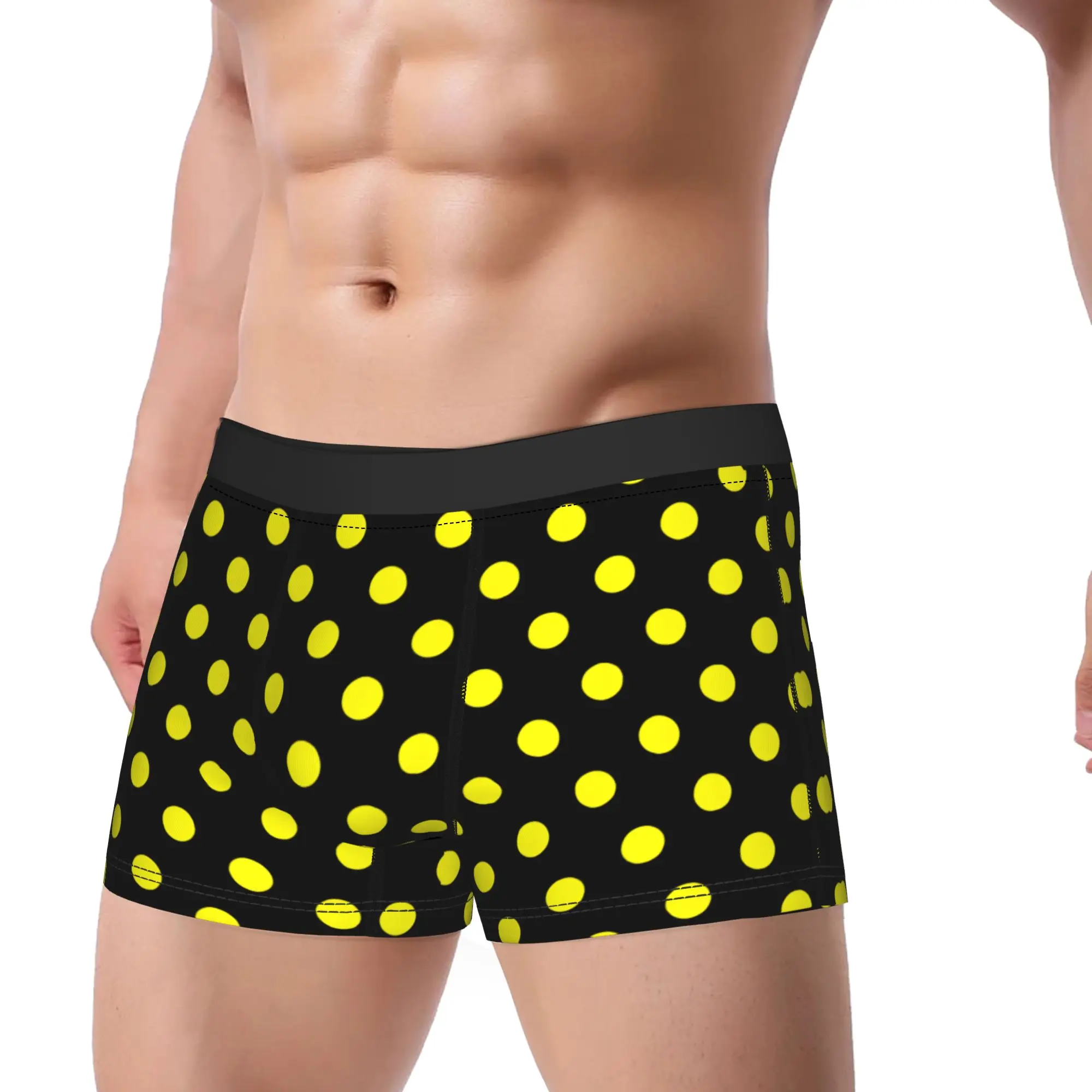 Black And Yellow Dense Polka Dot Pattern Underwear  Males Boxer Brief Breathable Boxer Shorts Trenky Plus Size Underpants
