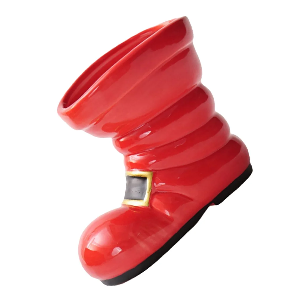 

Ceramic Santa Boots Flower Holder Red Boot Shaped Planter Christmas Table Centerpiece Unique Festive Vase Festive Santa Planter