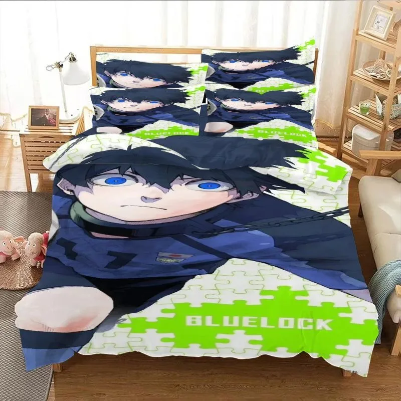 3D New BLUE LOCK Bedding Set Cartoon Anime Three-piece Set Adult Boys Bedroom Duvetcover Sets 3D Kawaii Colcha De Verano Cama
