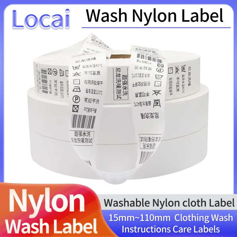 15mm 20 30 40 50 60 70 80 90 110mm 200m Wash Nylon Label Clothing Washing Instructions Care Labels Washable Nylon cloth Label