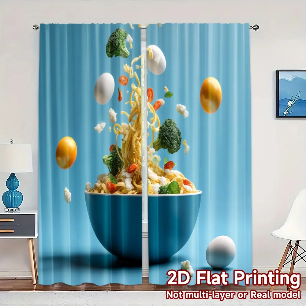 2pcs, 2D FLAT PRINTING Curtains (Without Rod) Floating Pasta Pattern Modern Curtains Durable Polyester Curtains Versatile All
