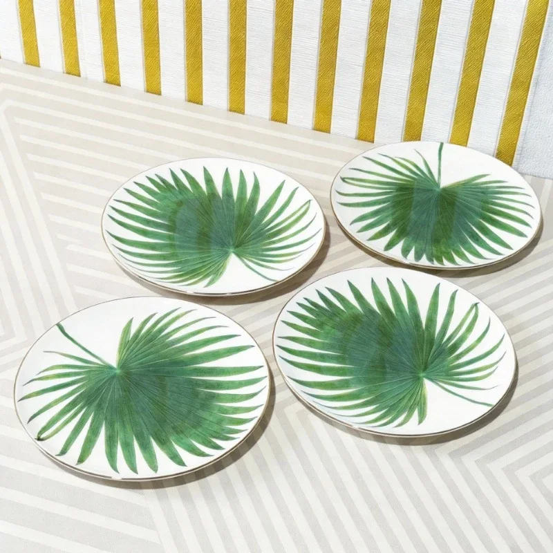Creative Hotel Bone China Steak Plate 8-Inch Ceramic 4-Piece Set Tropical Rainforest Pattern Pasta Hotel Dinner Plate