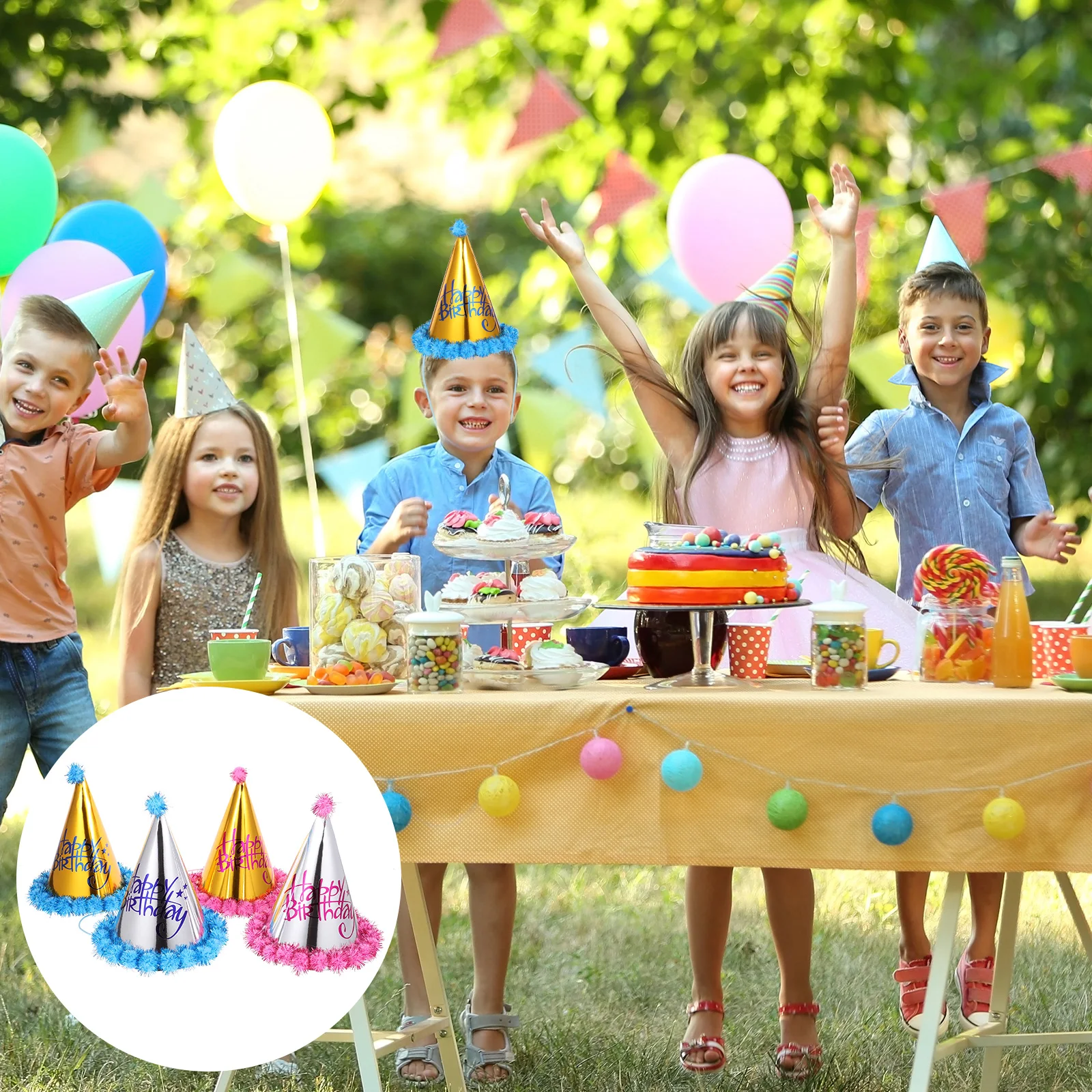 

8pcs Paper Hats Kids Birthday Party Hats Decorative Costume Props for Children Celebration Headgear Hat