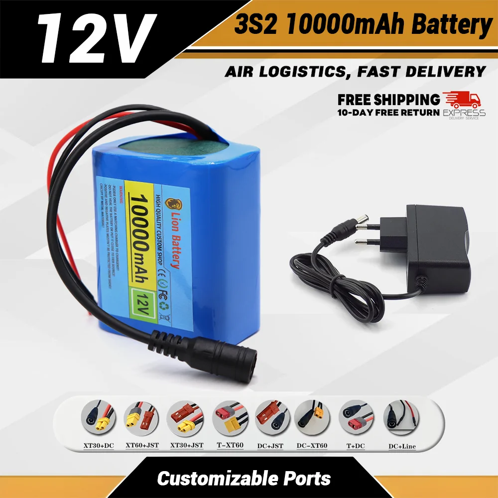 

Original new portable 12V battery,10000mAh rechargeable lithium-ion 18650 battery pack, DC 12.6V charger, CCTV audio amplifier+