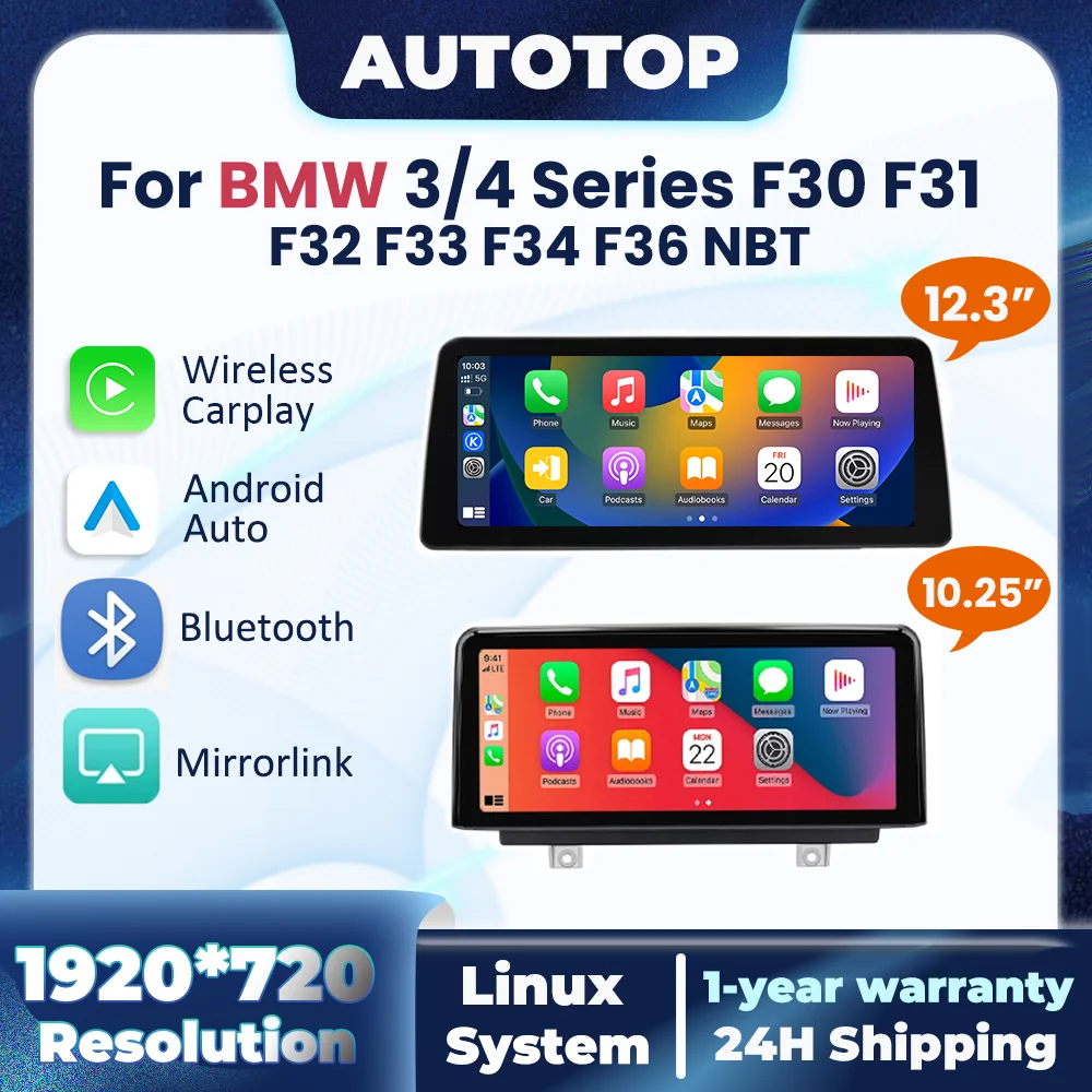 Schermo Touch Multimediale da 10.25" 12.3" per BMW Serie 3 4 F30 F31 F32 F33 F34 F36 NBT con Carplay Wireless, Android Auto e GPS