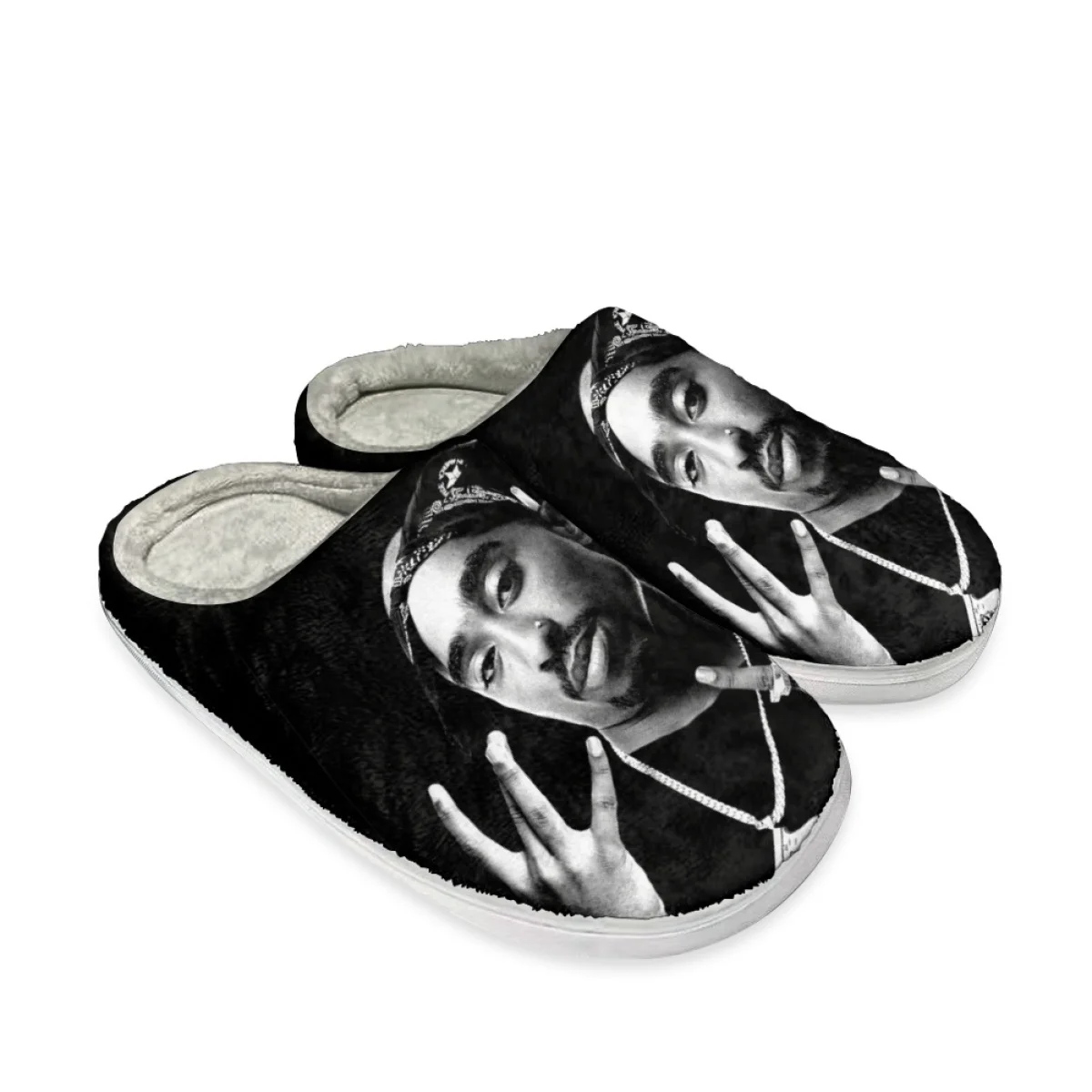 INSTANTARTS Winter Cotton Slippers Non-Slip Floor Shoes Tupac Amaru Shakur 3D Print Thickened Home Sock Slipper Men's Slides Hot