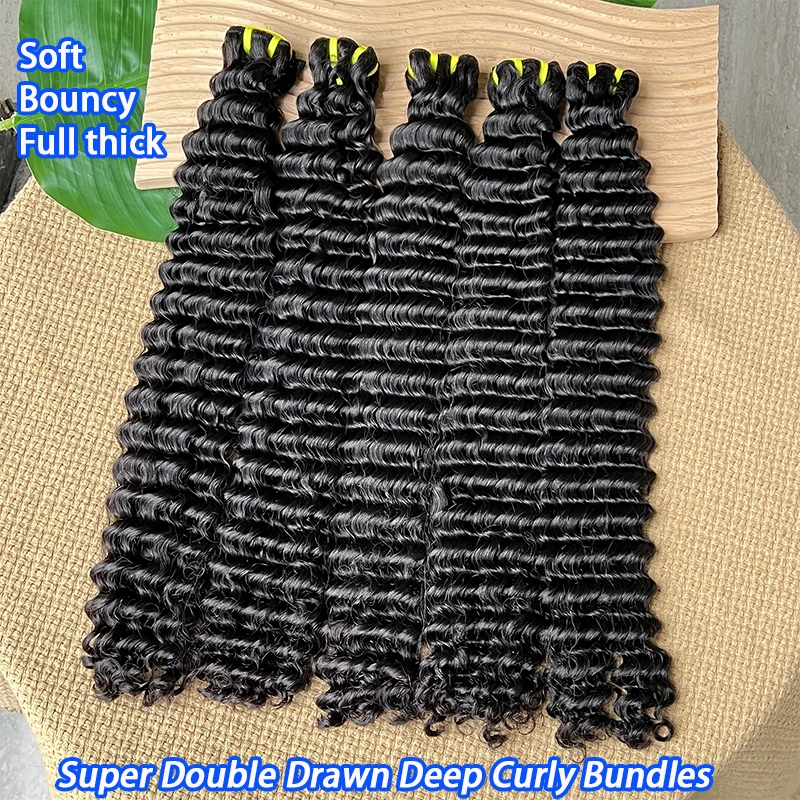 

Super Double Drawn Deep Curly Hair Weave Bundles Virgin Unprocessed Tissage Human Raw Hair Extensions Wet and Wavy Deep Wave