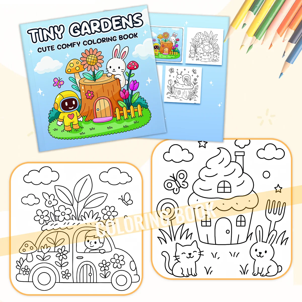 PICCOLI GIARDINI CUTE COMFY Patterns Libro da colorare per adulti e adolescenti Simpatico libro da disegno Regalo perfetto per feste e compleanni