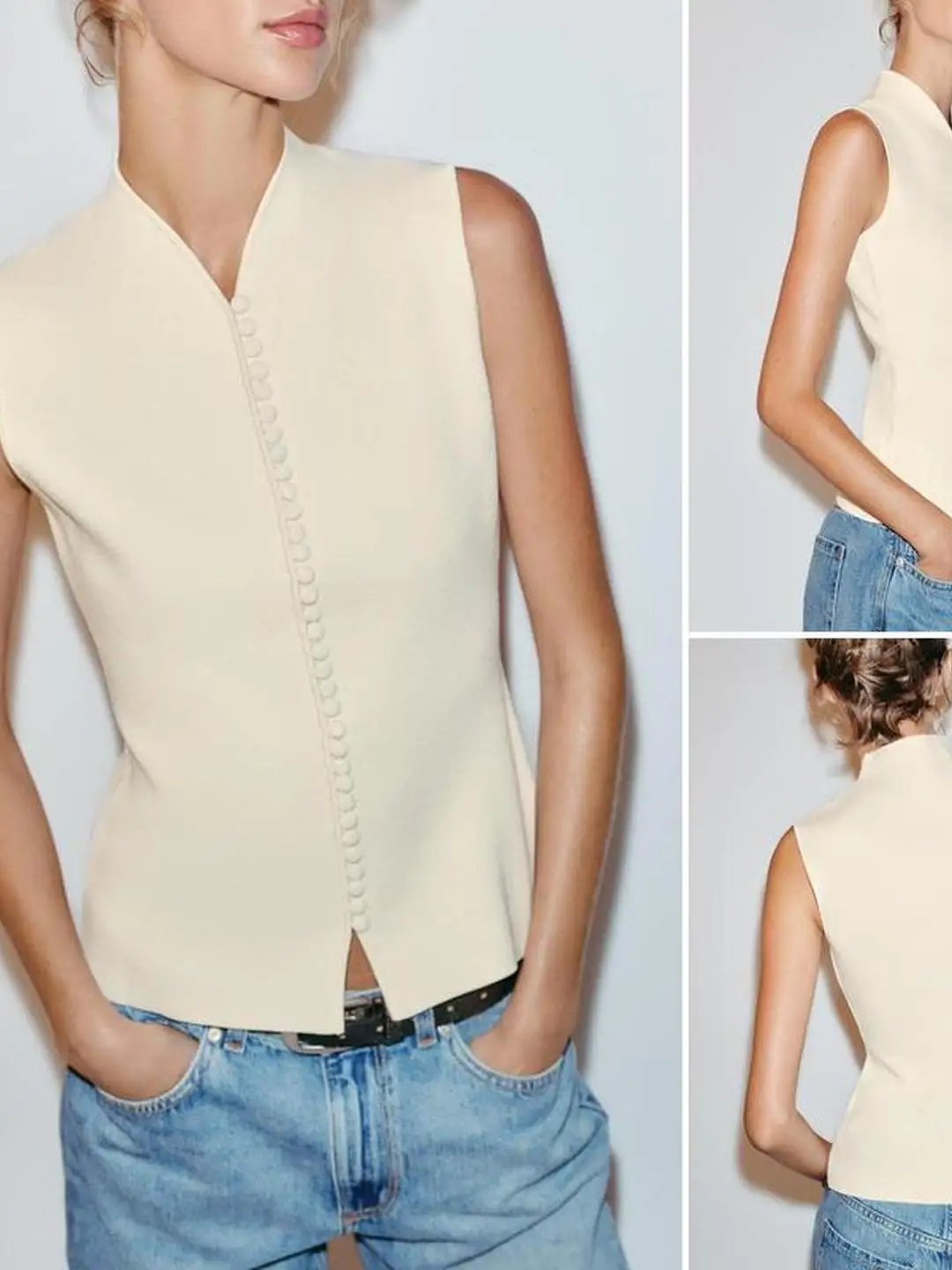 Casual Knitted Vest Style Top with Buckle Decoration Sleeveless Summer Breeze Fashionable Simple Design Women's Upperwear