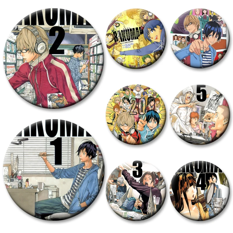 Broches de Anime BAKUMAN, alfileres de diseño a presión, MoritakaMashiro Akito Takagi Miho Azuki, insignia de dibujos animados, accesorios para mochila, regalos